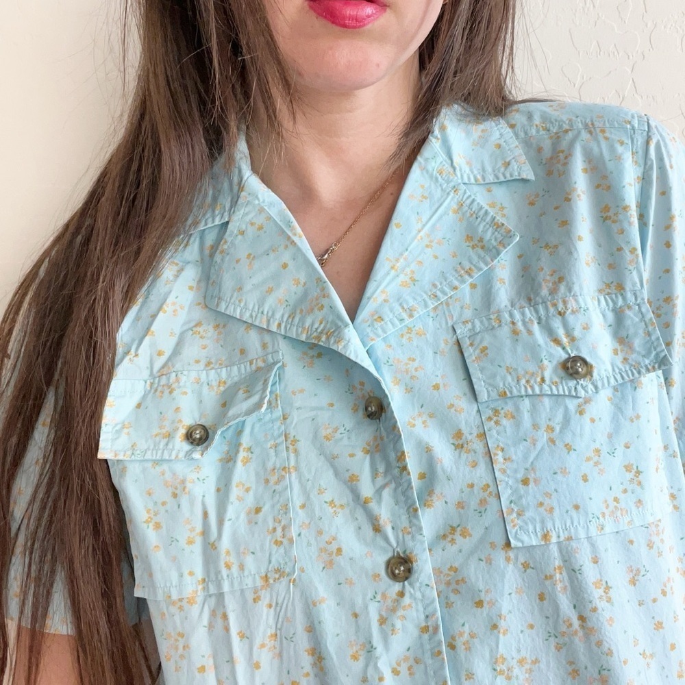 GANNI Floral Organic Cotton Poplin Button-up Shirt In Blue
